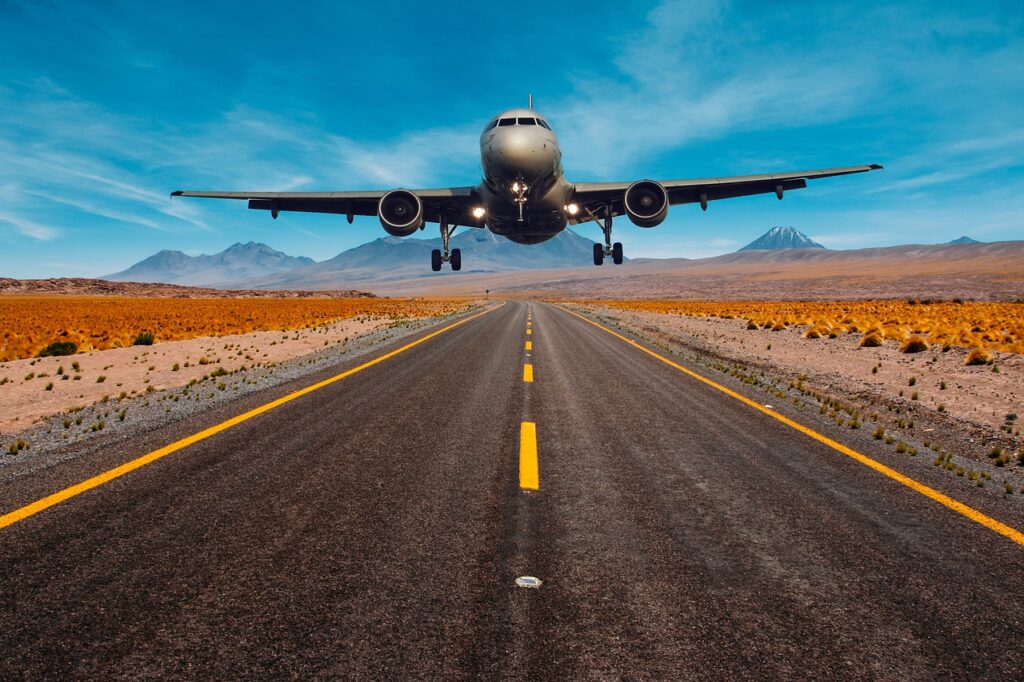 aeroplane, fly, flying, landing, transport, highway, road, sky, artwork, brown sky, brown road, nature, brown plane, brown airplane-4347341.jpg